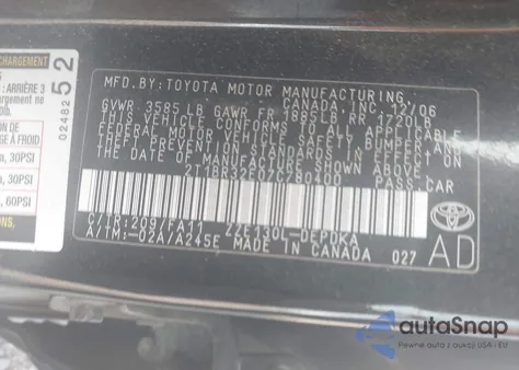 2007 Toyota Corolla Ce/Le/S from USA, damaged, VIN 2T1BR32E07C780400